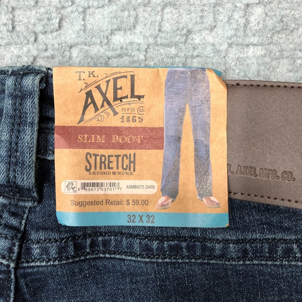 TK Axel Slim Boot Jeans Mens 32x32 Blue Dark Wash Stretch Denim Bootcut Casual - Picture 4 of 12
